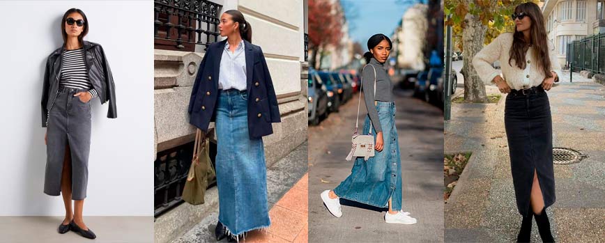 Look com saia jeans longa