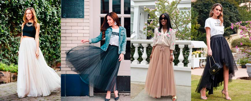 Look com saia de tule longa