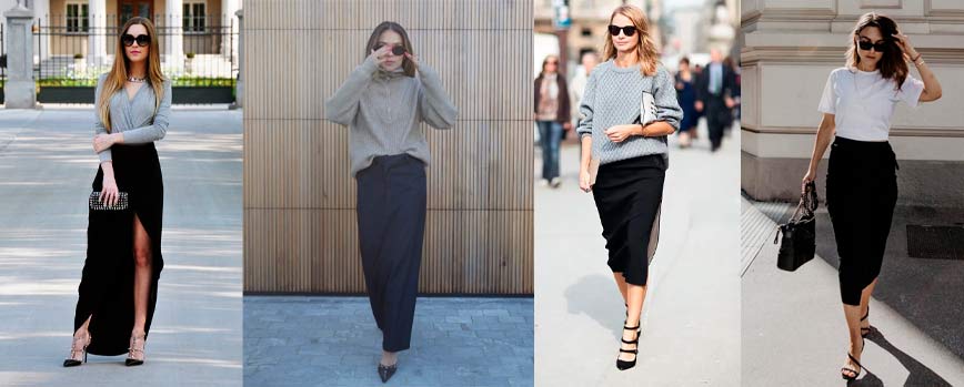 Look com saia preta longa justa