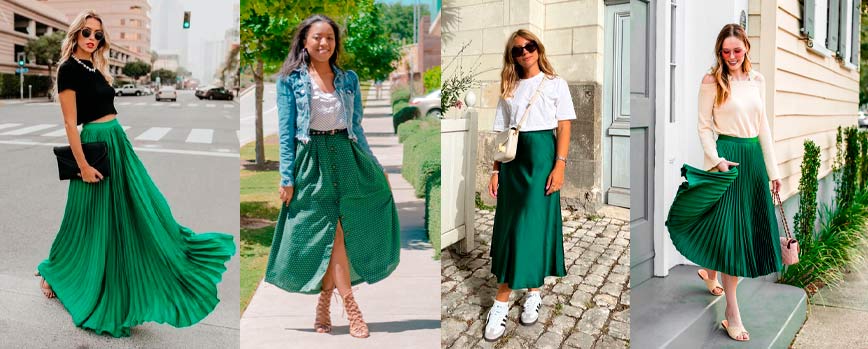 Look com saia verde longa
